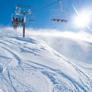 Tons of snow at a ski resort.
