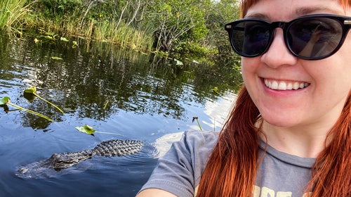 The author’s selfie shot with an alligator