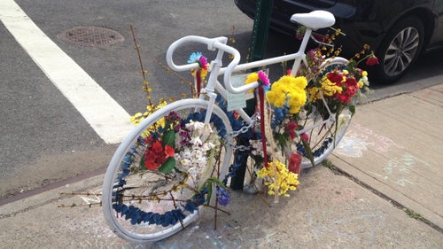 A temporary ghost bike set up for Lauren after a memorial ride in April 2016