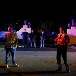 Secret Service and Palm Beach police are seen in front of the home of former President Donald Trump at Mar-A-Lago on August 8, 2022 in Palm Beach, Florida. The FBI raided the home to retrieve classified White House documents.