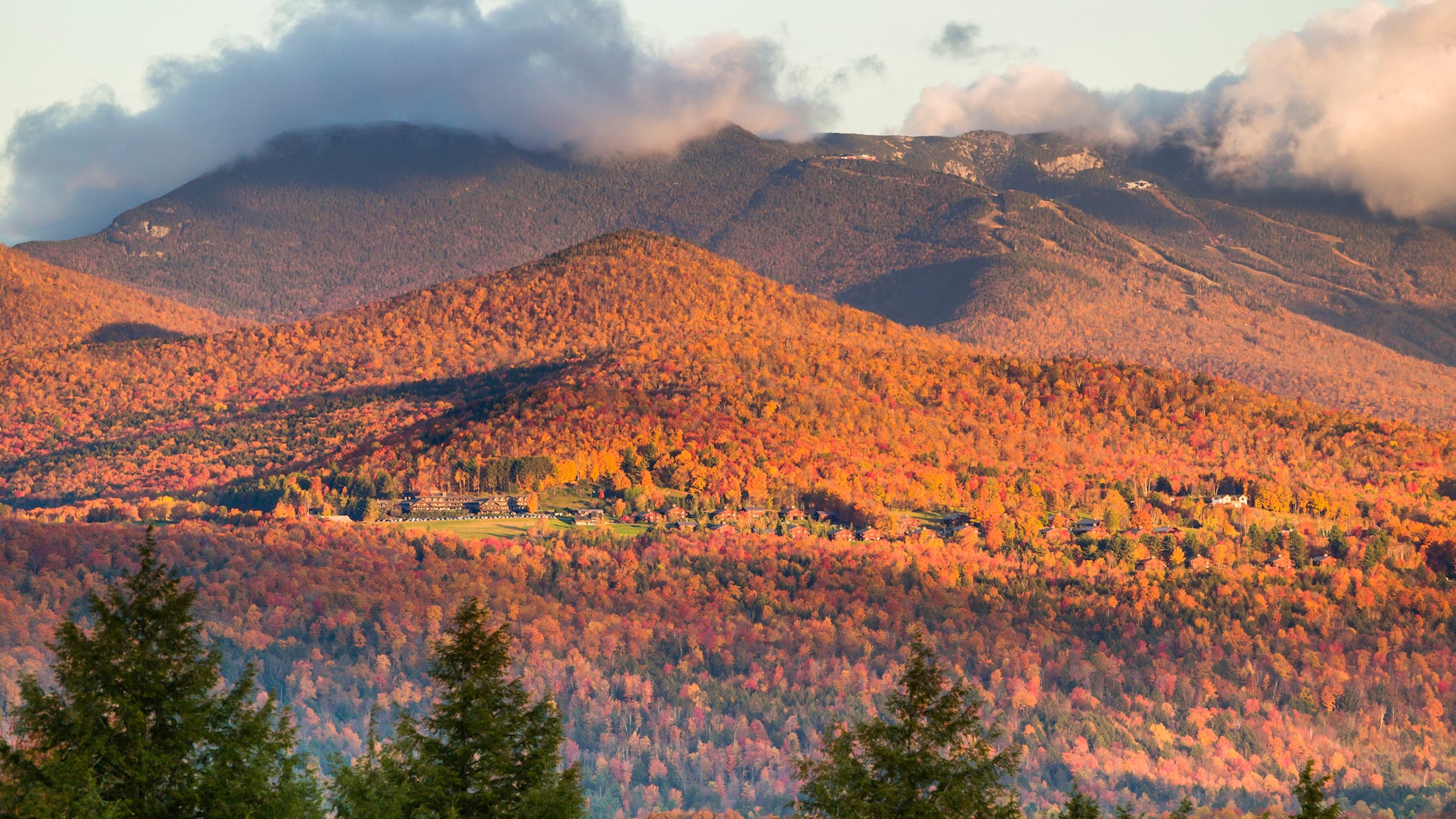 Fall foliage on Mt. Mansfield in Stowe, Vermont, USA