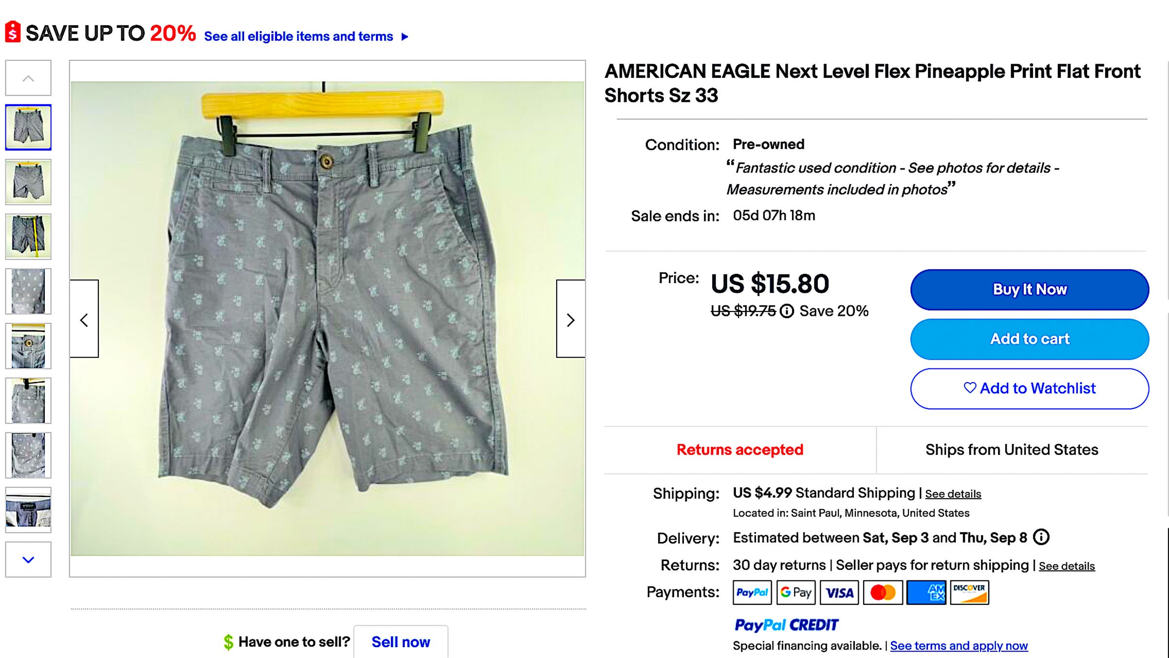 ebay pineapple shorts listing screenshot