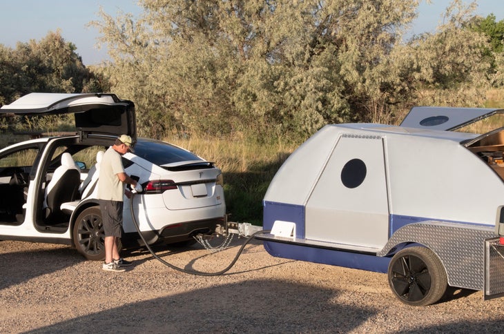 Electric trailer attached to a Tesla