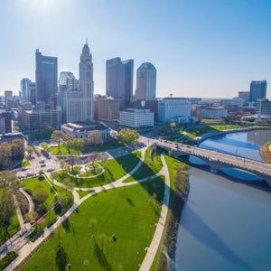 City skyline with river