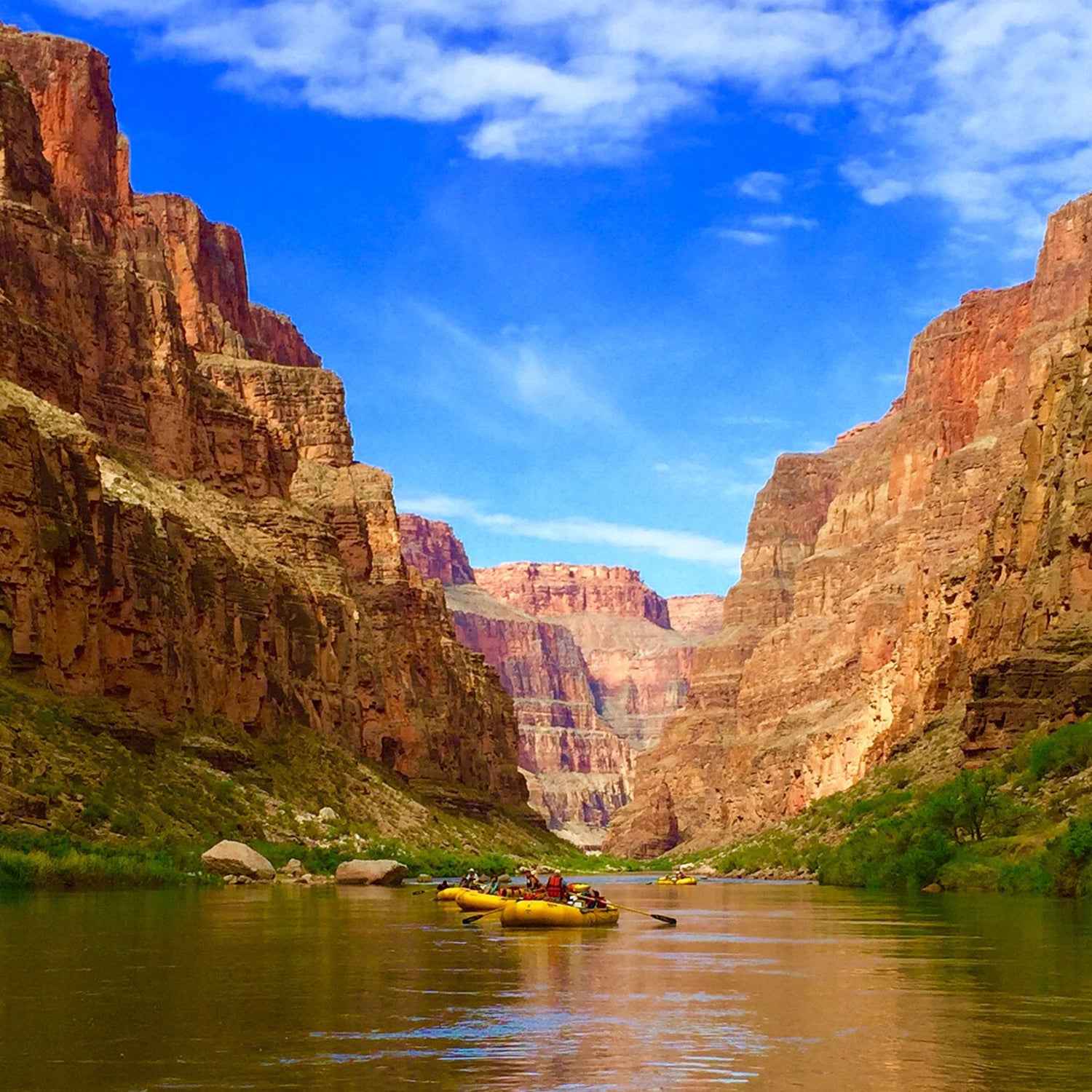 Rafting down the Colorado River in the Grand Canyon