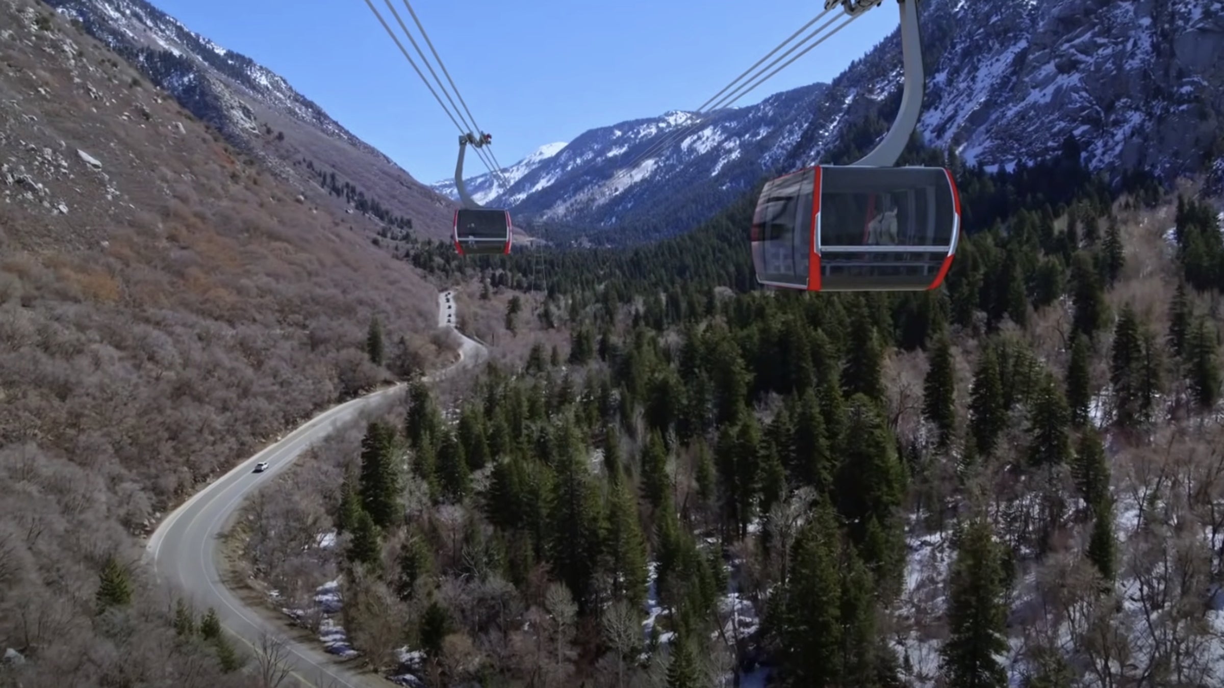 A rendering of the proposed Little Cottonwood Canyon gondola