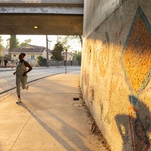 Mireille Siné in Under Armour running clothes