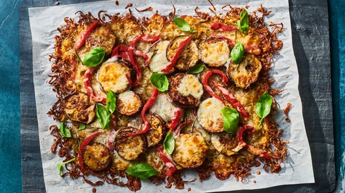 Potato-Crust Pizza with Roasted Eggplant & Peppers