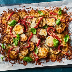 Potato-Crust Pizza with Roasted Eggplant & Peppers