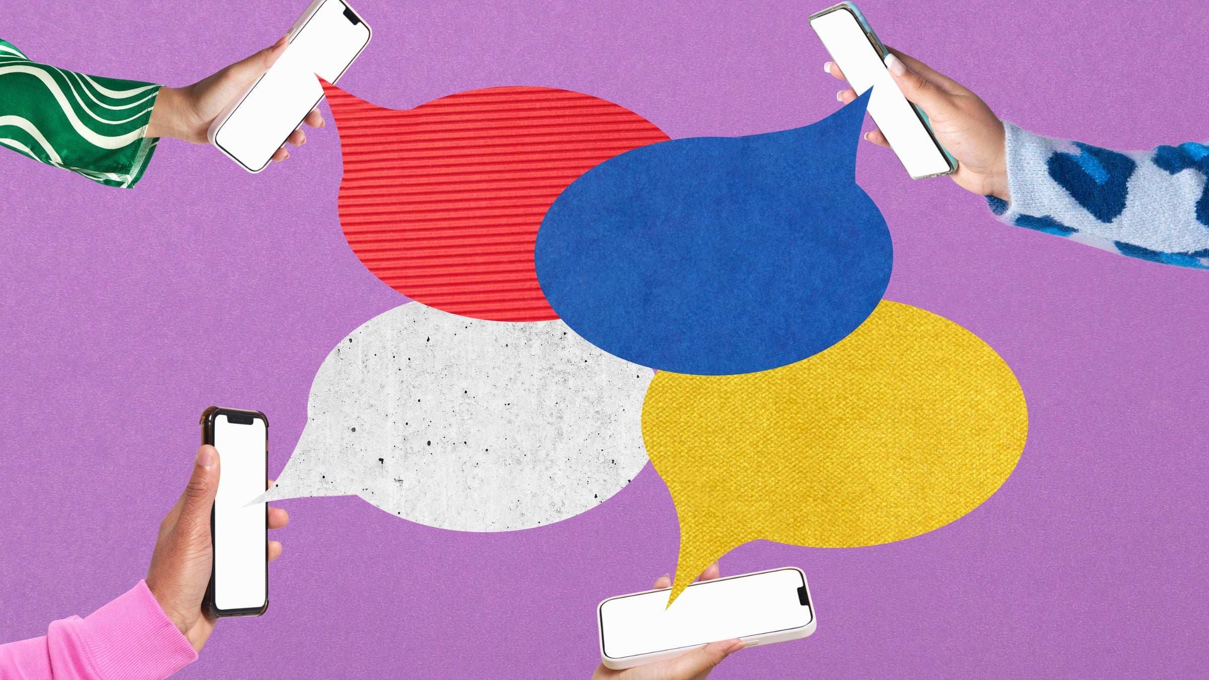 Illustration of hands holding cell phones