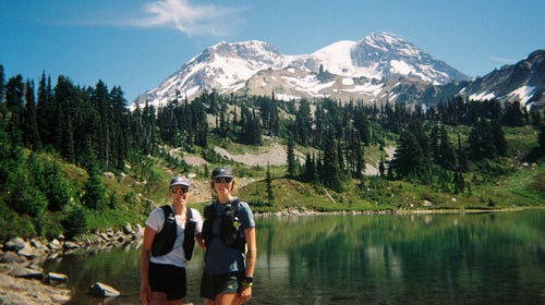 Anna and Blair Callaghan standing in front of Mt. Rainier