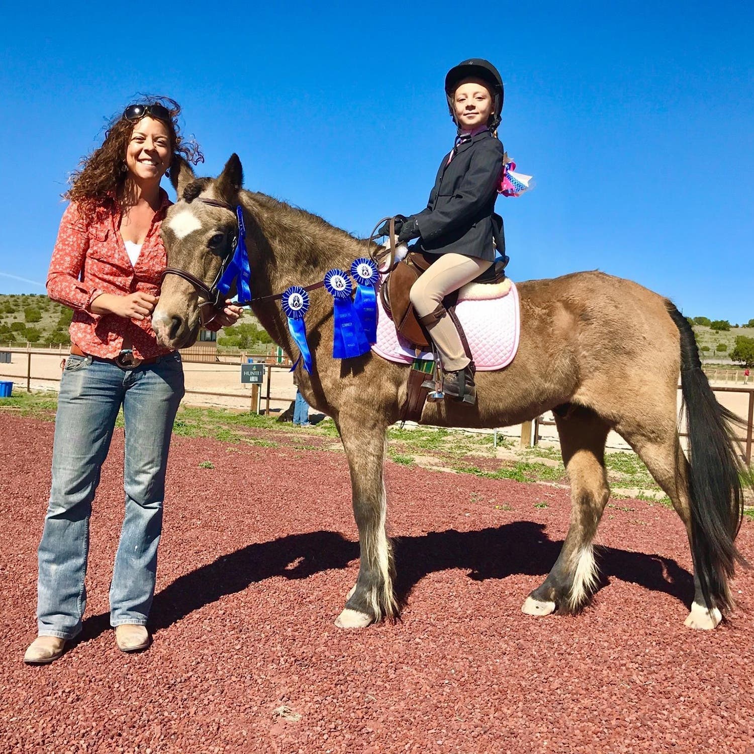 Mattie, Legend, and Maizie in 2017, at a horse show in Santa Fe