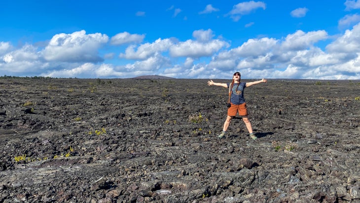 The author hiking across one of the park’s lava field