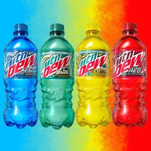 Flavors of Mountain Dew on colorful background