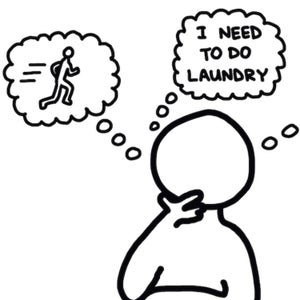 Illustration of runner thinking of excuses