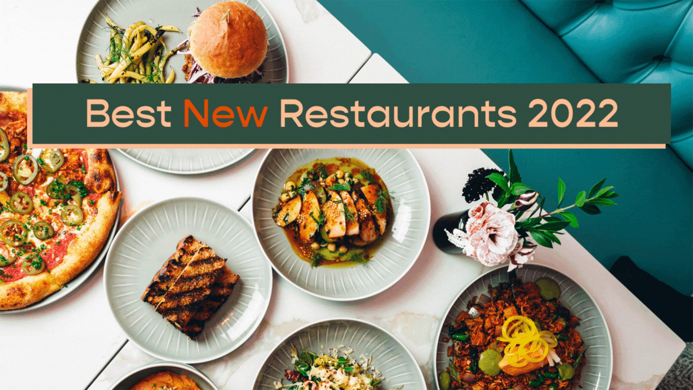 Best New Restaurants label over dishes