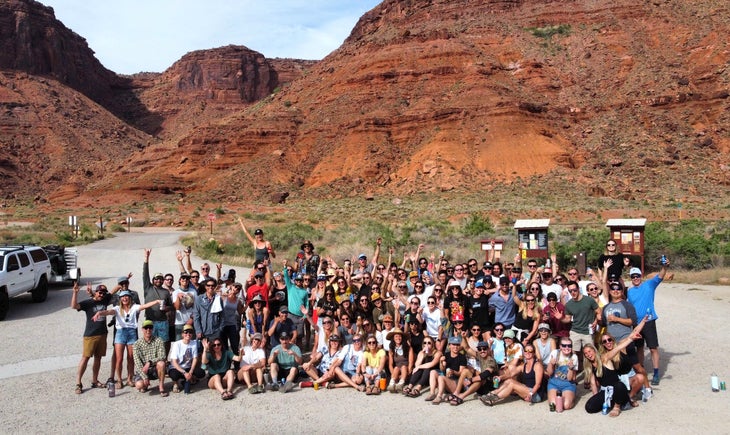 Large group of people posing in Moab