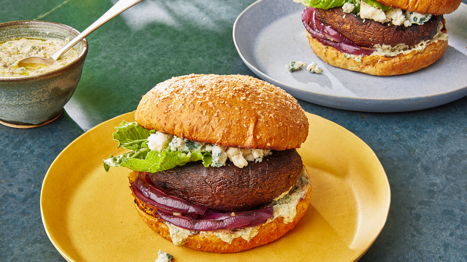 Grilled Portobello Burgers with Blue Cheese and Creamy Dijon Outside Online