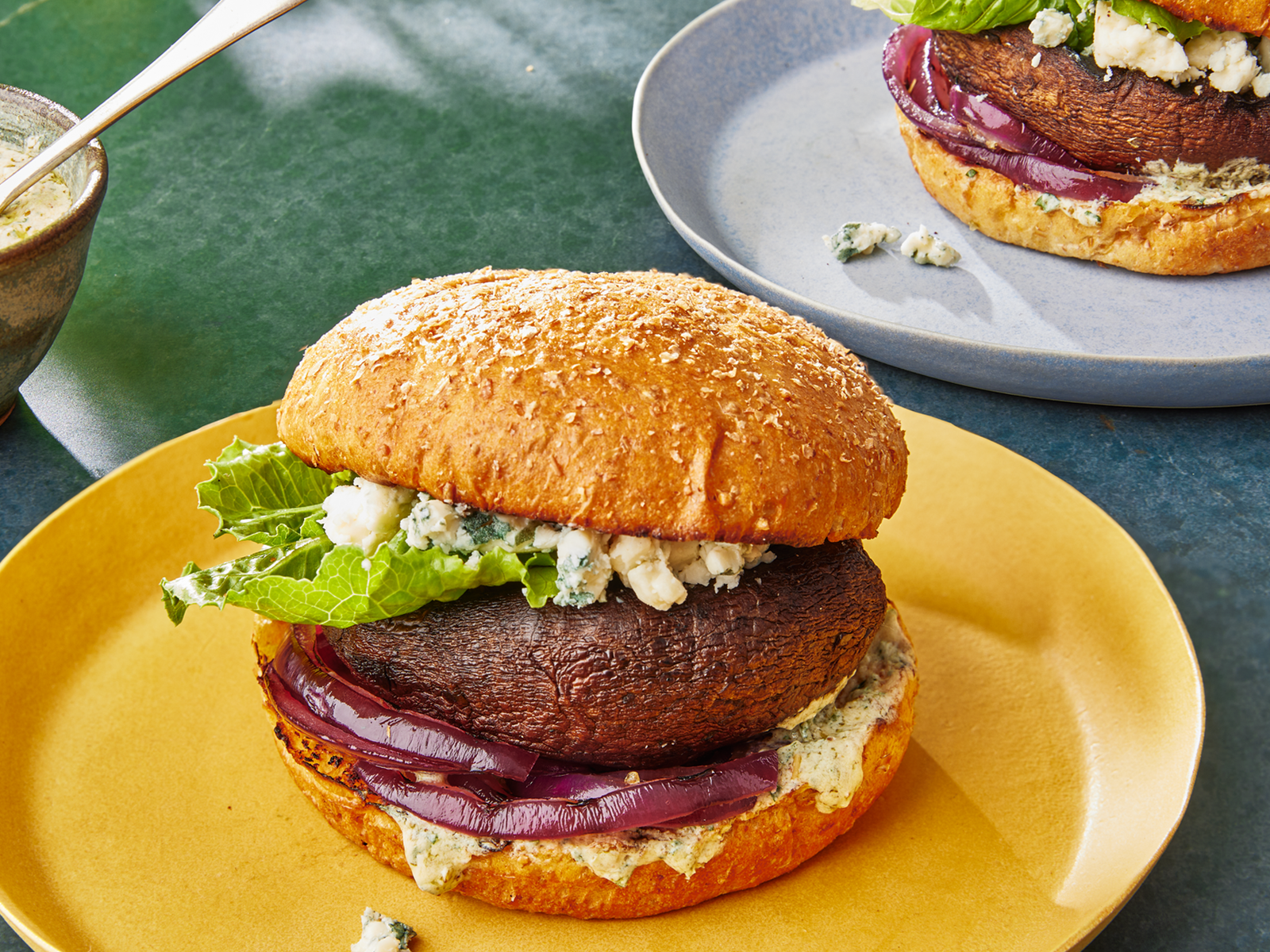 Grilled Cheese Burger with Portobello and Onion