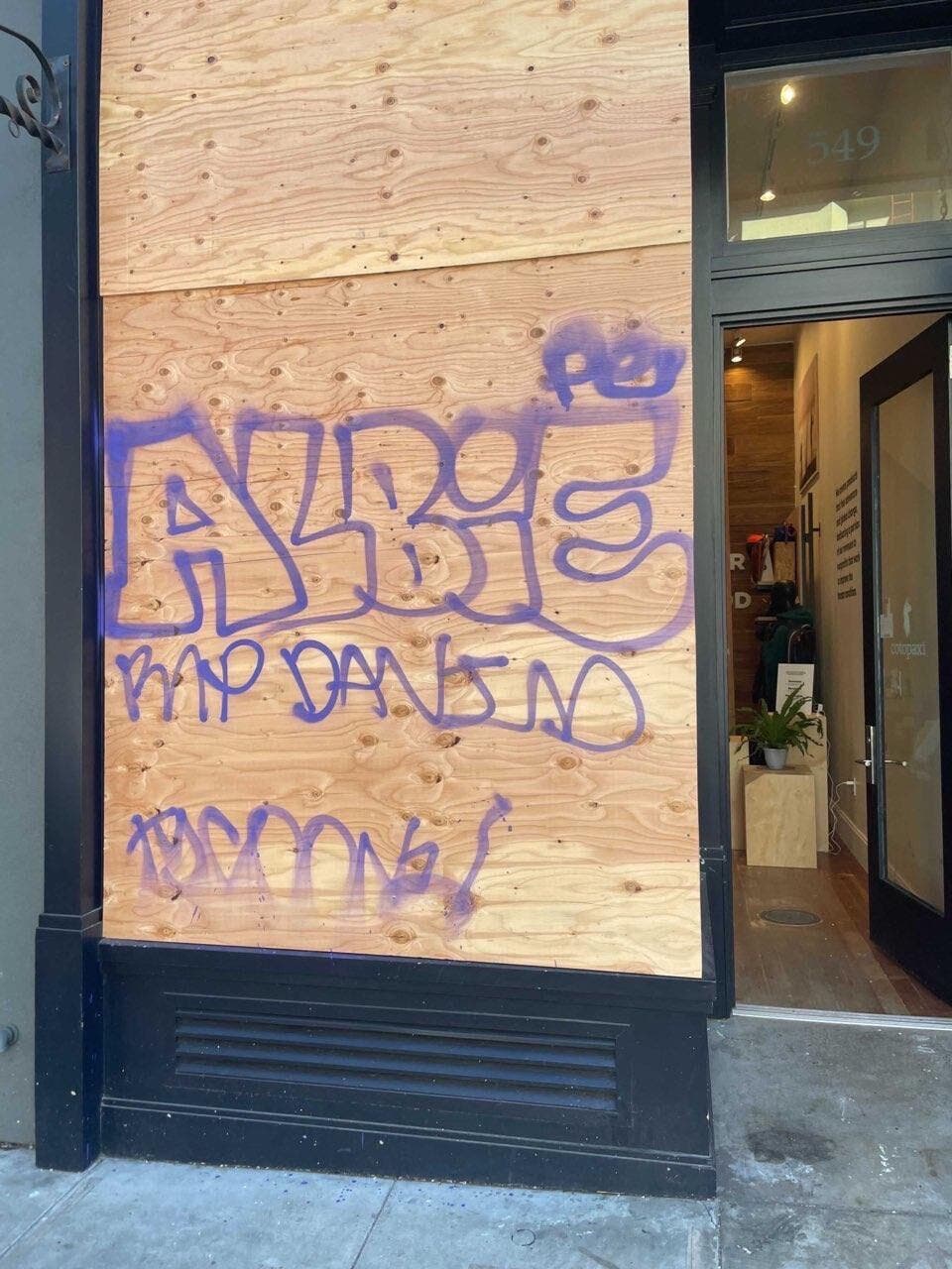 Plywood on a shop window