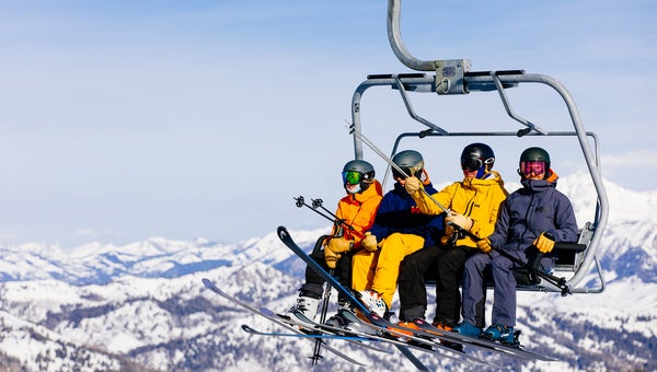 Skiers on chairlift at Sun Valley