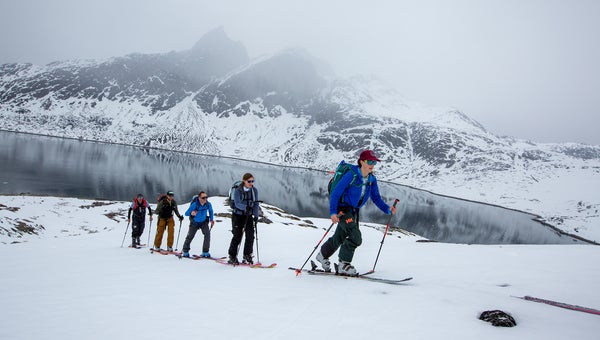 Skiers touring in Greenland