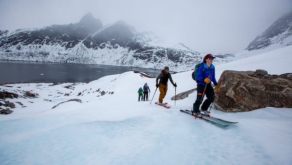 Skiers touring in Greenland