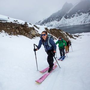 Skiers dressed in layers
