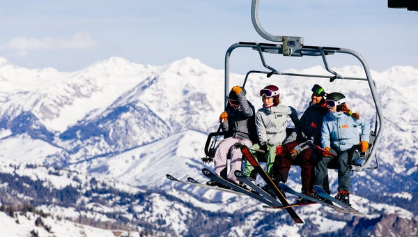 Skiers on chair at Sun Valley