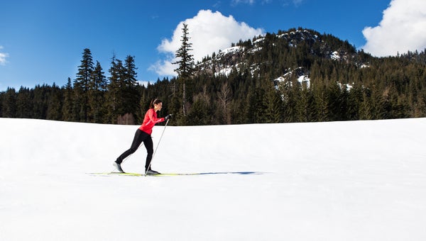 cross-country skiing on a sunny winter day