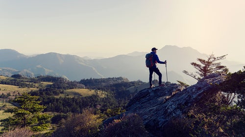 Hiker stares at a landscape