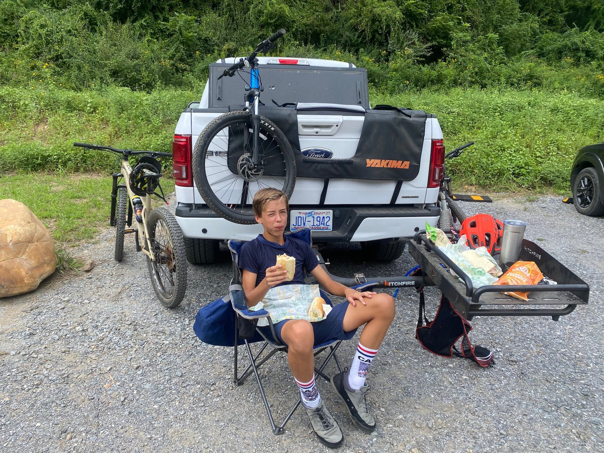 hitchfire ledge in use as a table