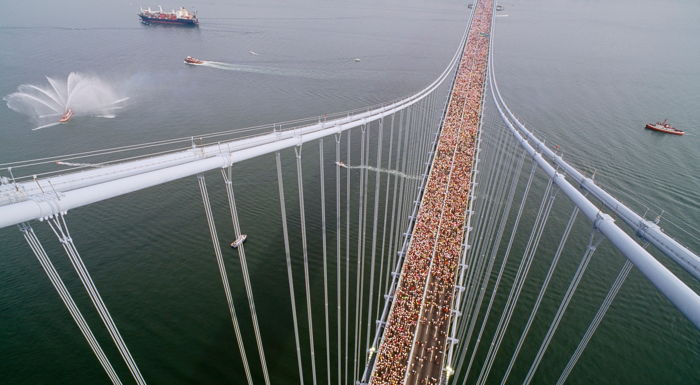 New York City Marathon crossing a bridge