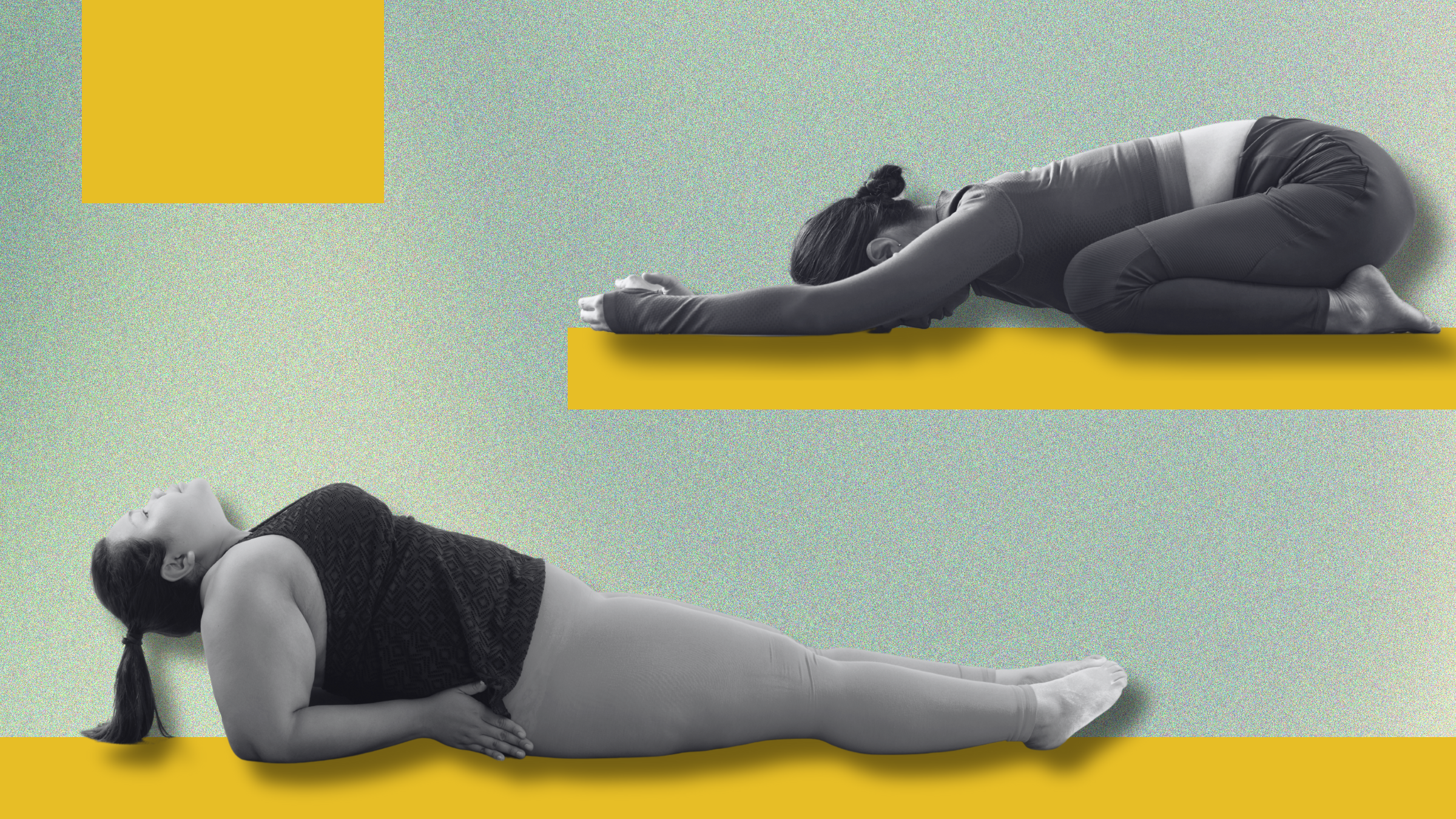 Person in fish pose and another person in child's pose doing shoulder exercises to improve upper body strength and relieve tension