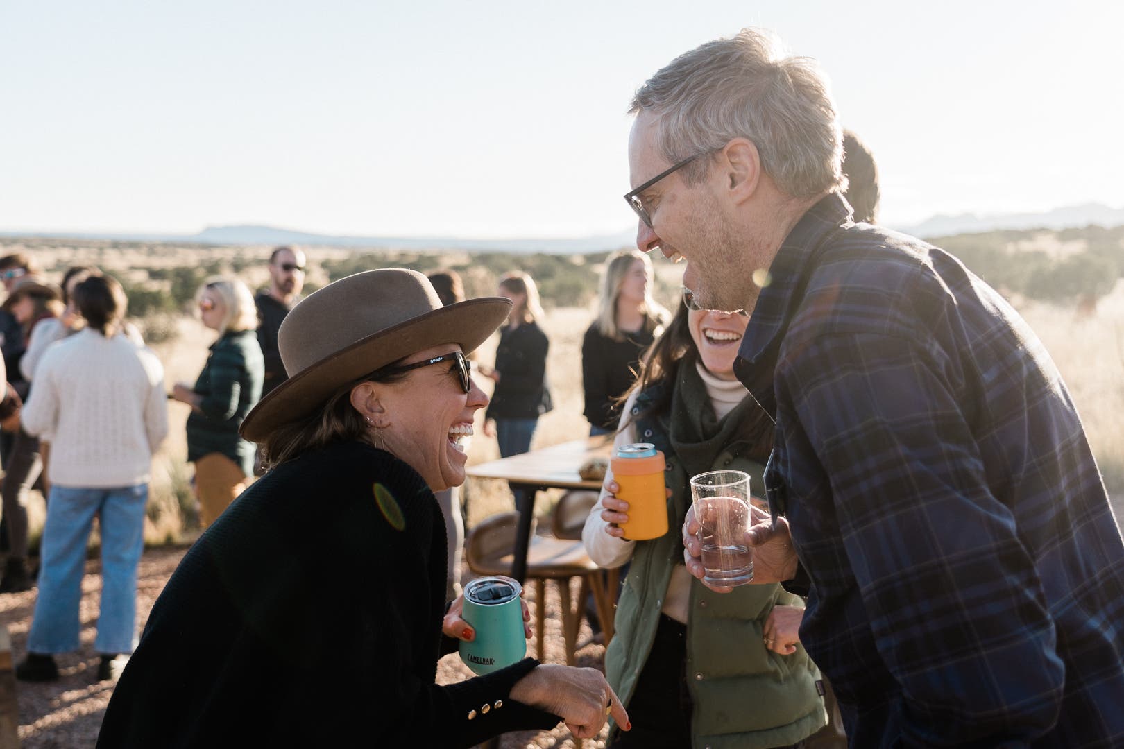 people laughing outside