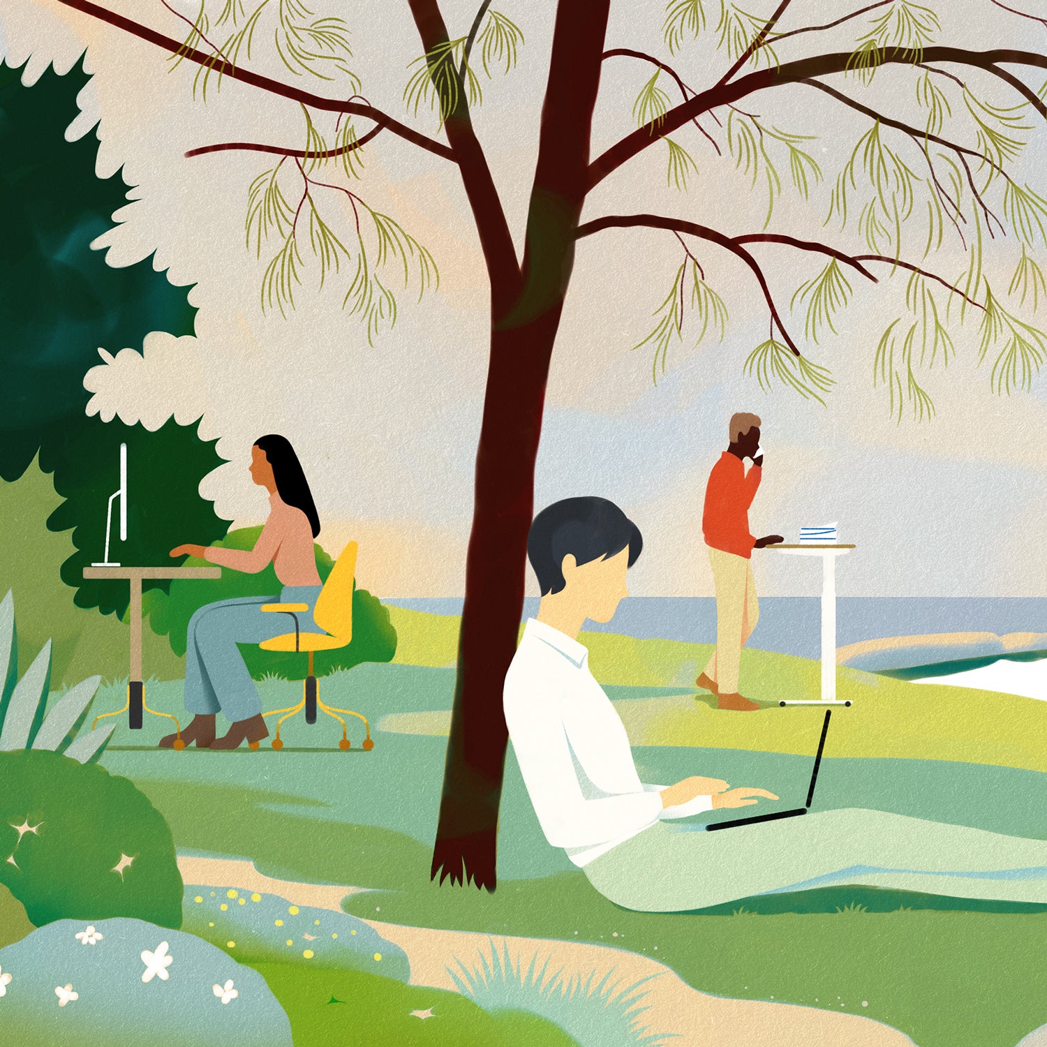 People working outside