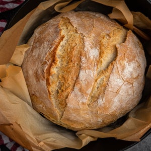 Bread in dutch oven baked outside