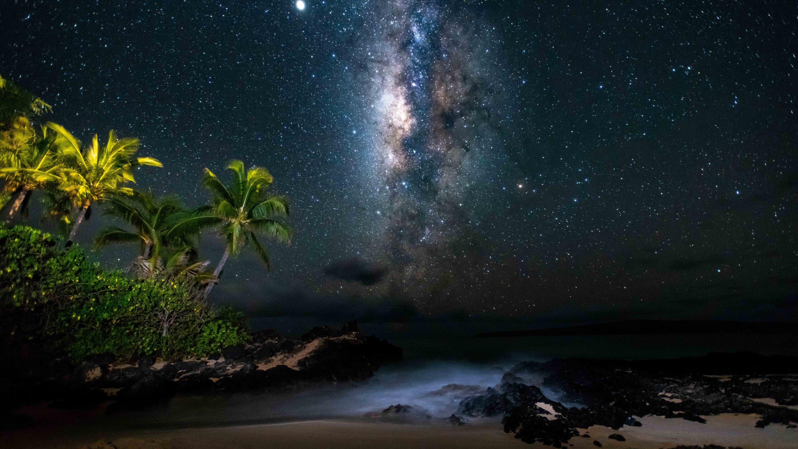 The bright Milky Way seen at night from Makena State Park