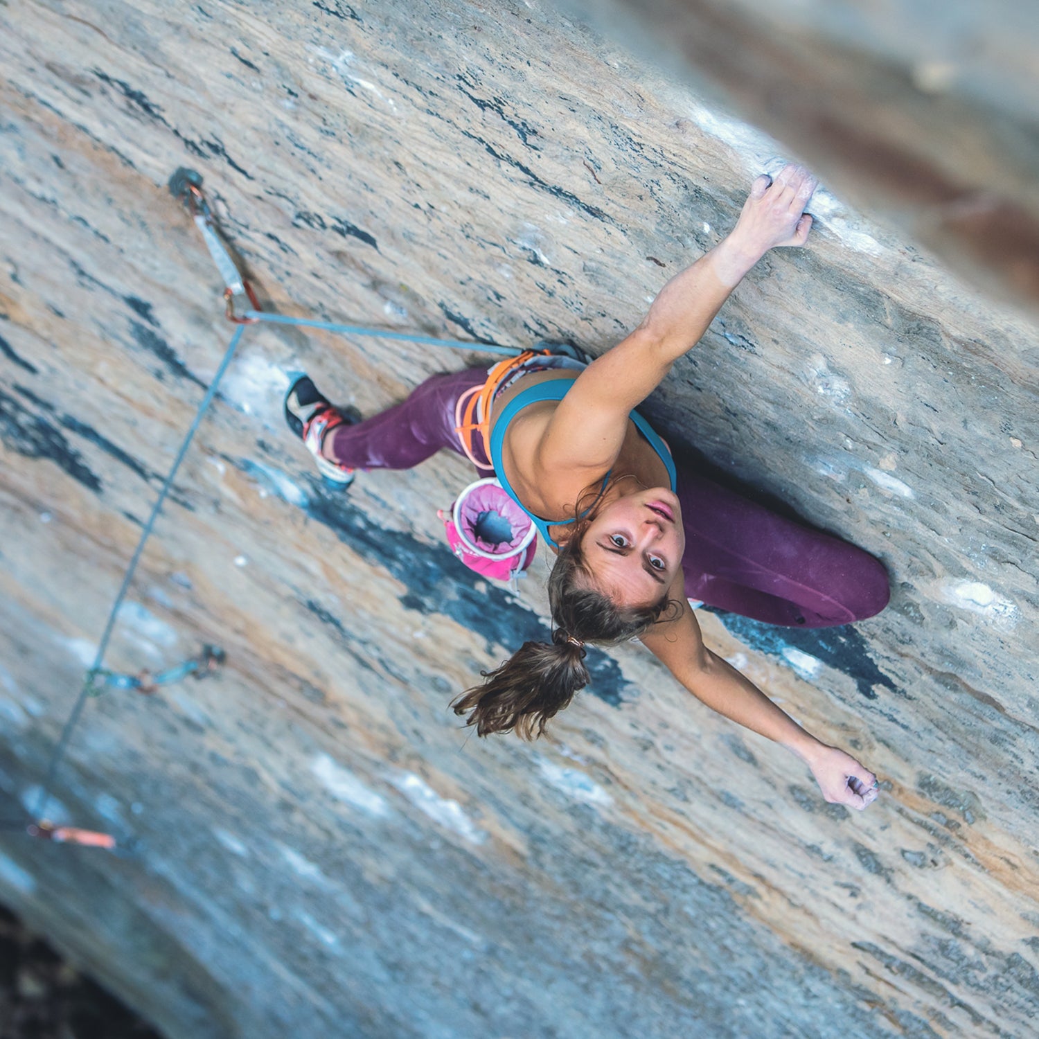 Rock climber on cliff at Red River Gorge, Kentucky.