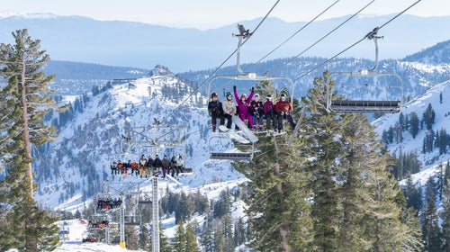 The ski lift on opening day at Palisades Tahoe