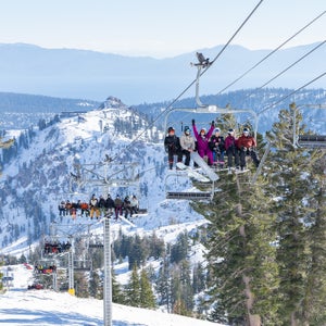 The ski lift on opening day at Palisades Tahoe