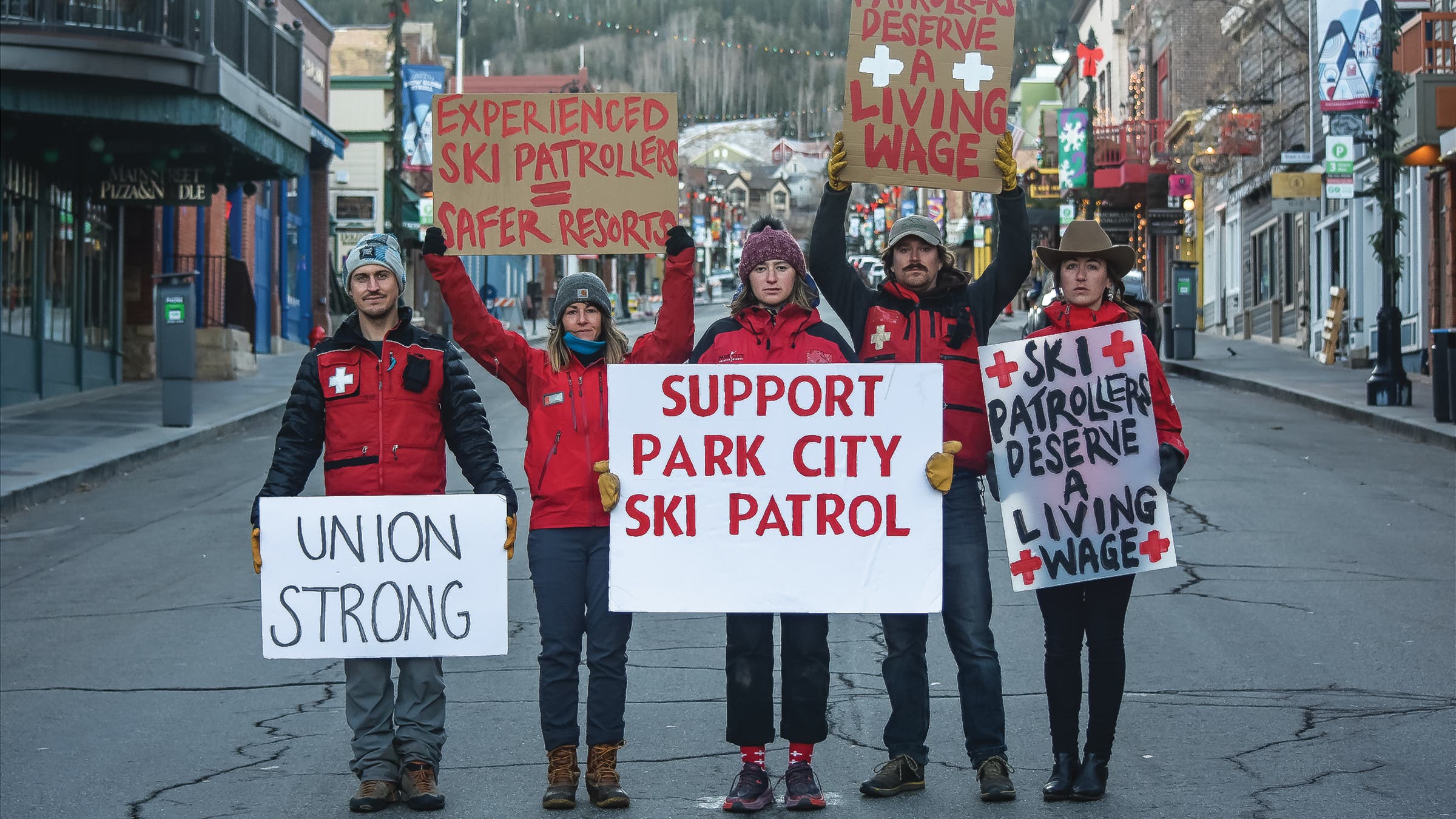 Patrollers picketing on Main Street on December 4, 2021