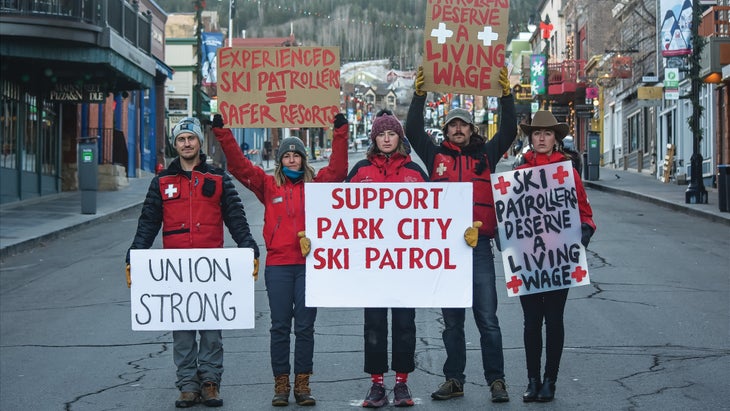 Patrollers picketing on Main Street on December 4, 2021