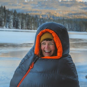 Brooke Weeber in a sleeping bag