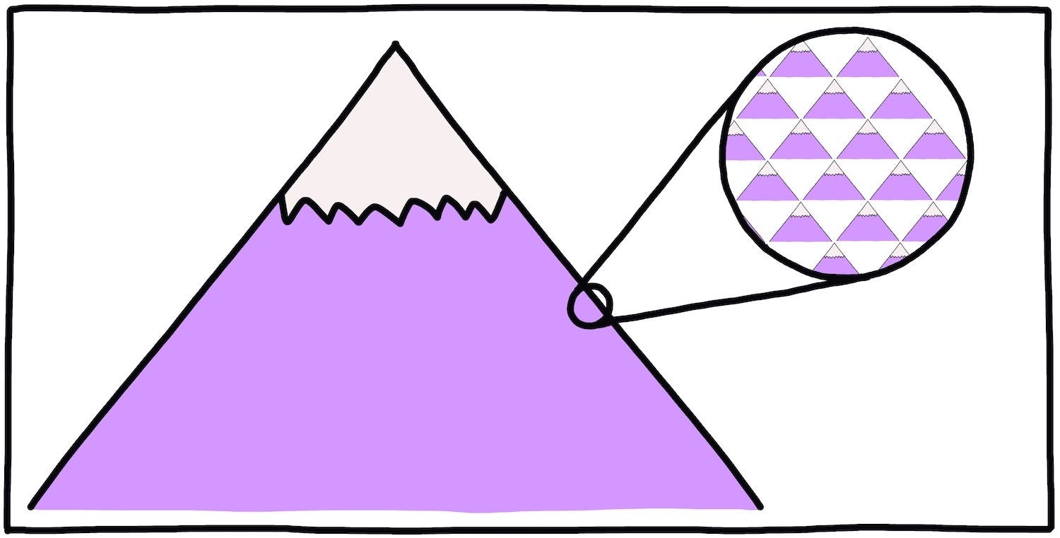 Zoom in on mountain showing more mountains illustration