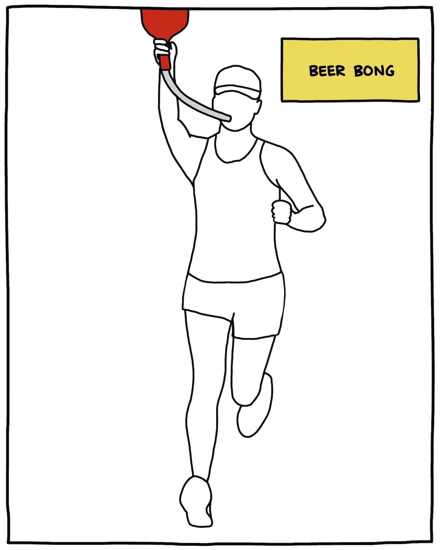 illustration of runner drinking from a beer bong