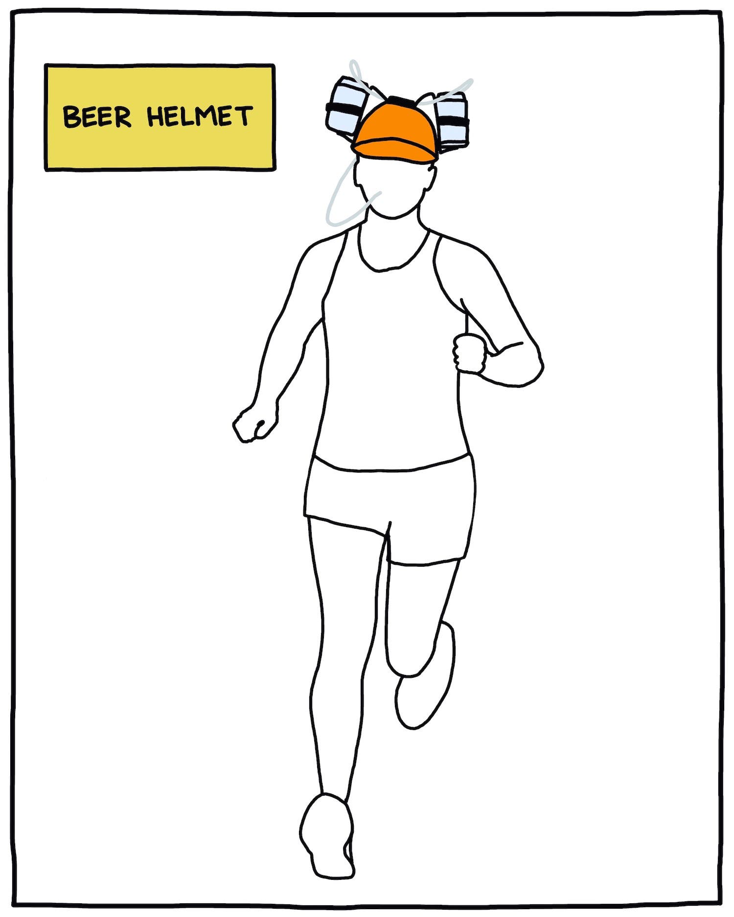 illustration of runner wearing a beer helmet