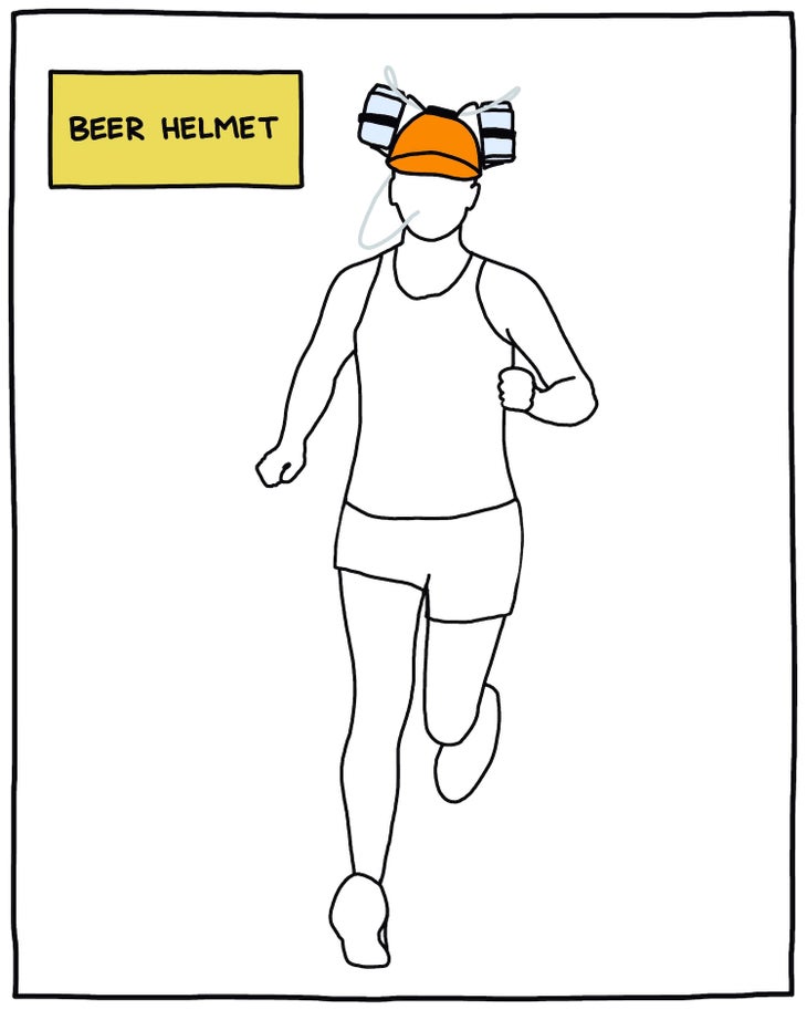 illustration of runner wearing a beer helmet