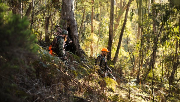 Two hunters in the forest