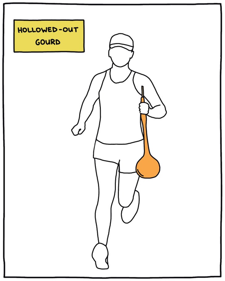 illustration of runner holding a hollowed out gourd